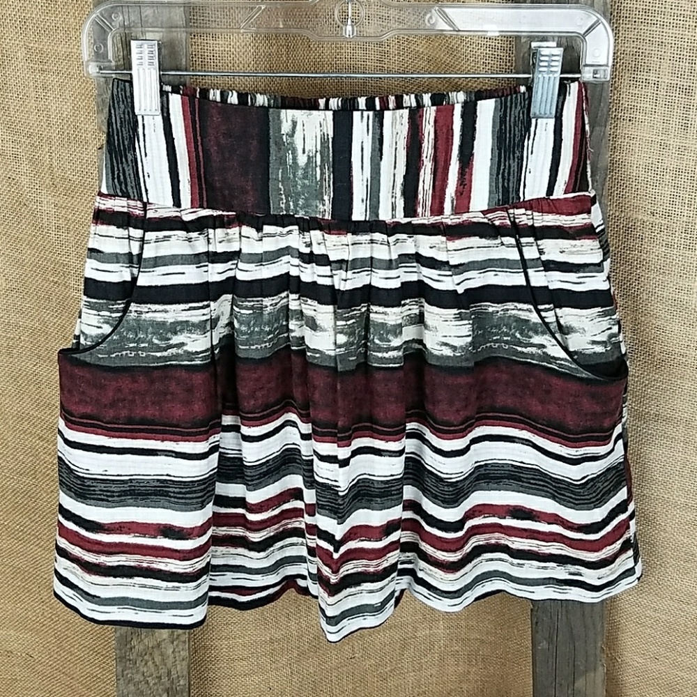 Charlotte Russe women XS linen Tulle skirt pockets striped lined Vacation Boho